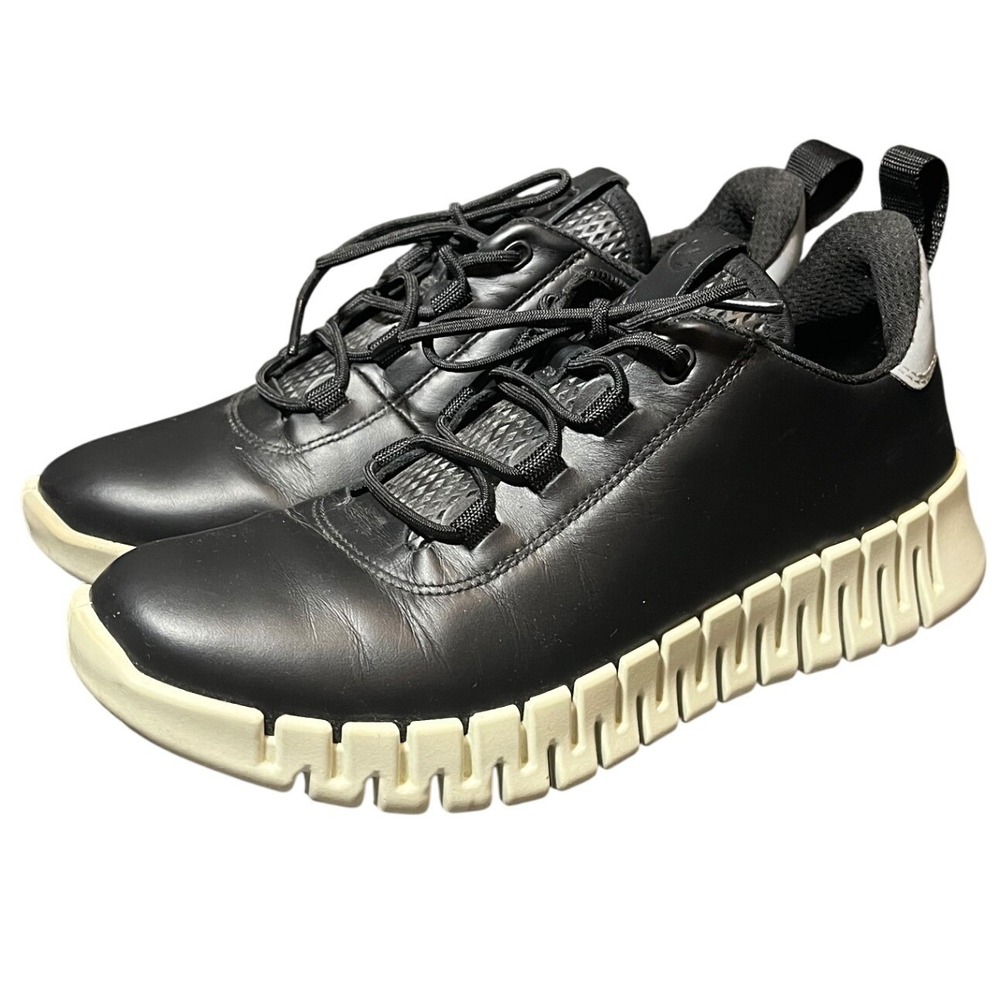 ECCO Gruuv Sneakers Womens 38 7-7.5 Black Leather Lace Up Chunky Walking Shoes